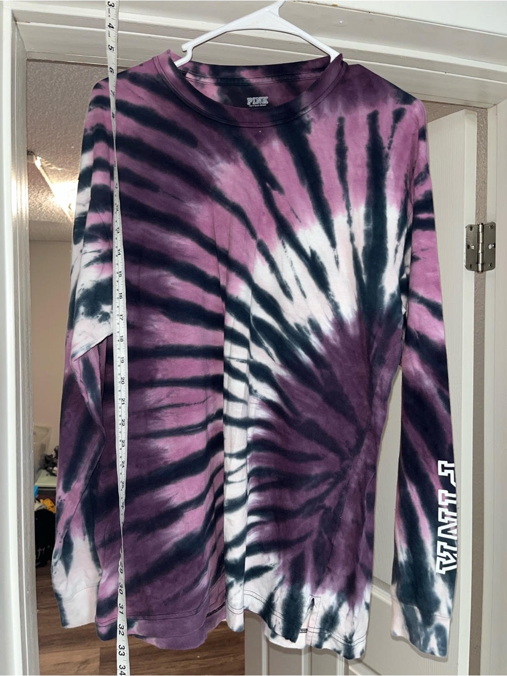 PINK Victoria's Secret Purple, Black & White Tie-Dye Long Sleeve Tee like new